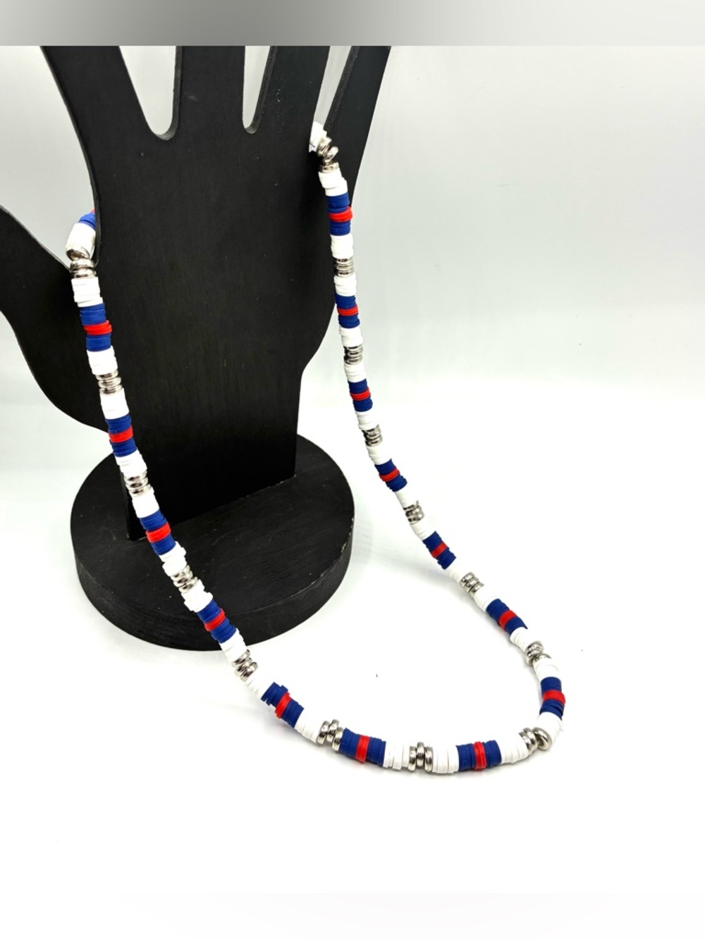 Navy, Red & White Disc Bead Necklace - Women Jewelry